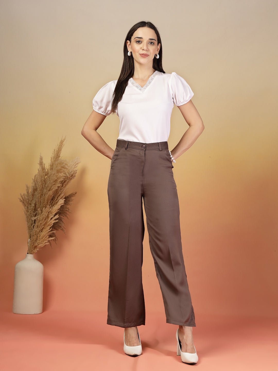 Coffee High-Waist Formal Pants for Women | By ItalianVega
