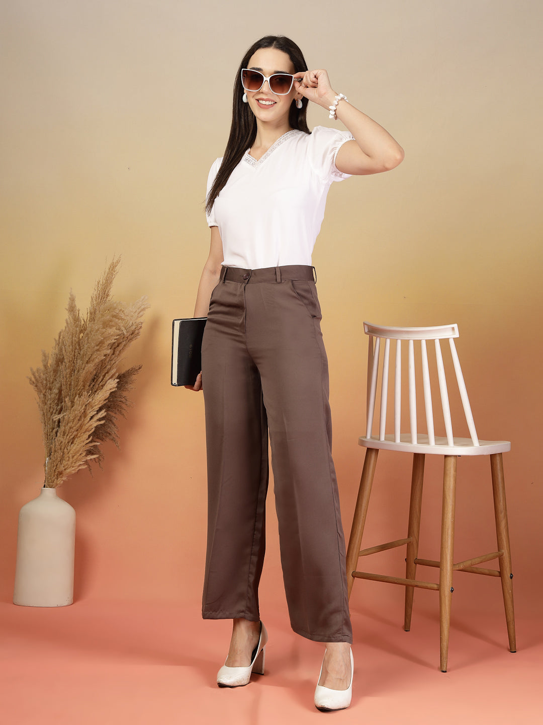 Coffee High-Waist Formal Pants for Women | By ItalianVega