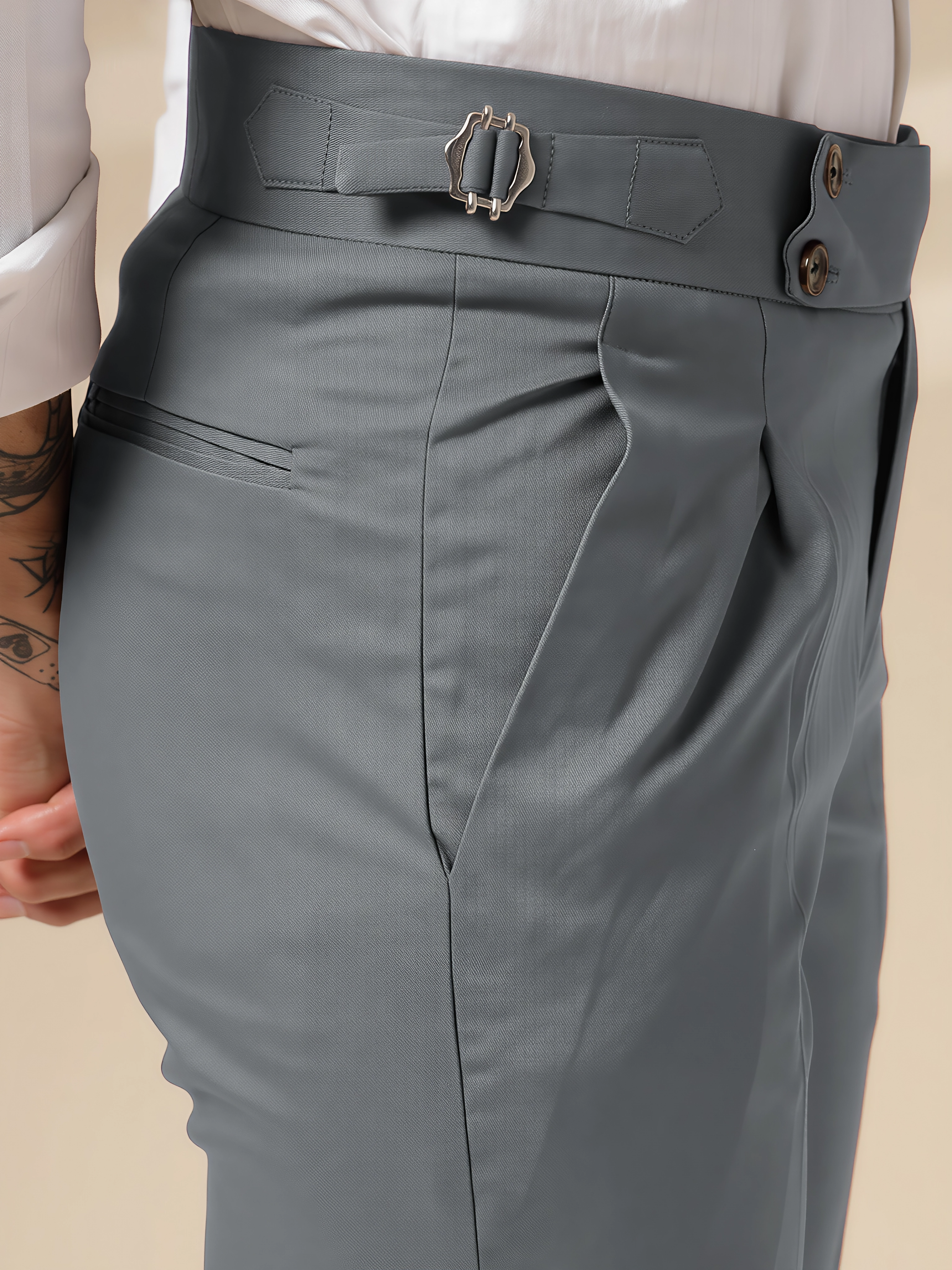 Stone Grey Signature Buttoned Gurkha Pants by ITALIAN VEGA®