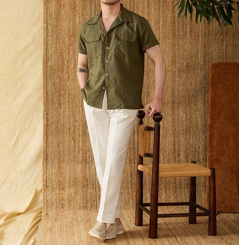 Italian Vega Riviera Linen Cuban Collar Shirt