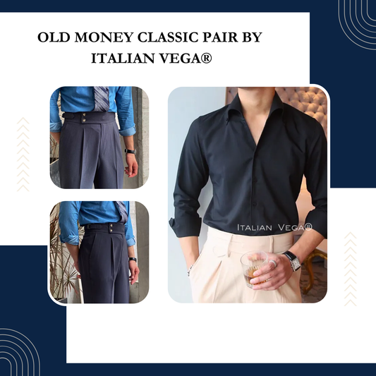 Old Money Black Shirt with Elephant Grey Signature Buttoned Gurkha Pant by ITALIAN VEGA®