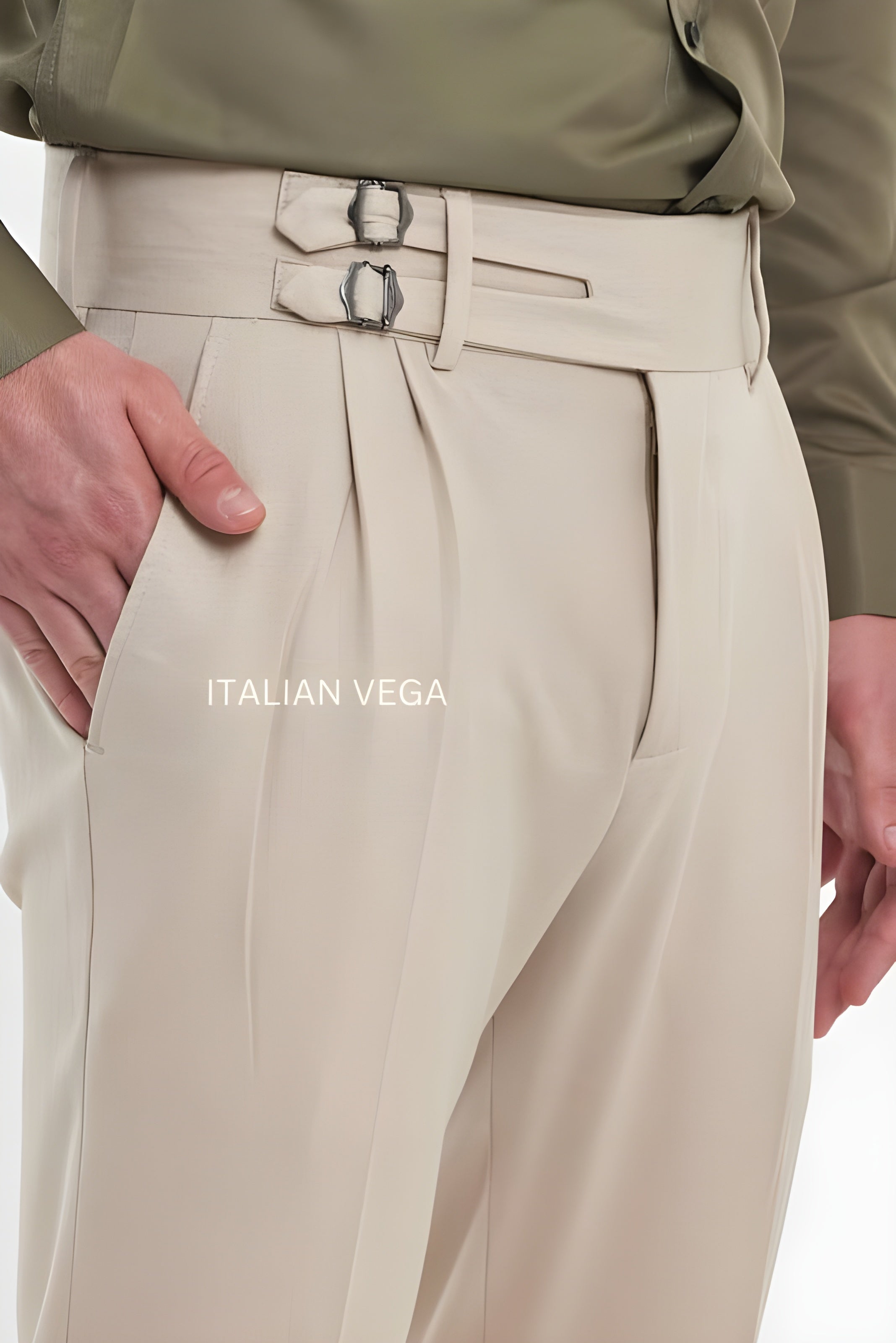 Beige Double Buckle Gurkha Pants by ITALIAN VEGA®