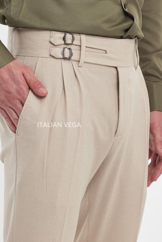 Beige Double Buckle Gurkha Pants