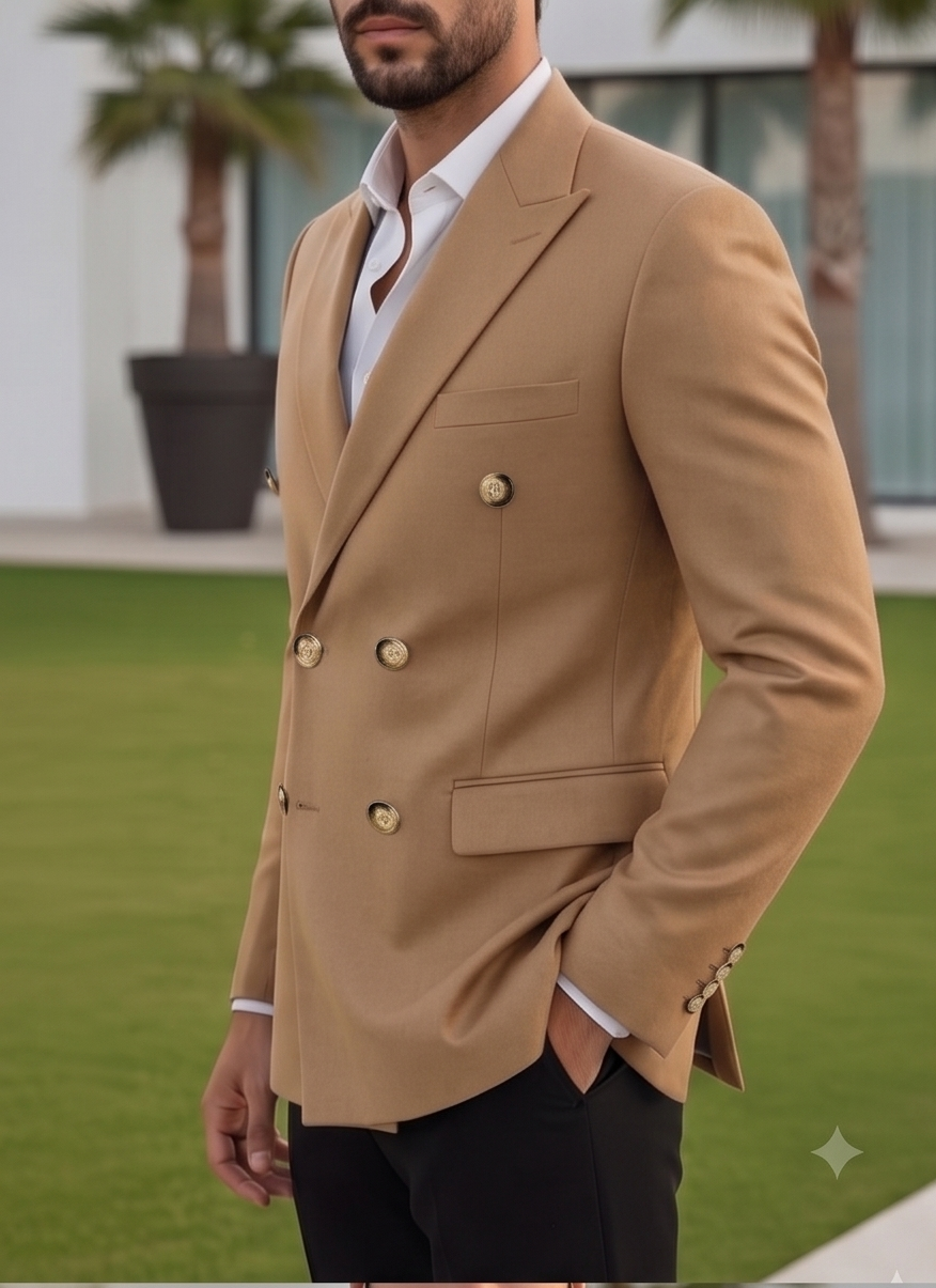 Camel Double Breasted Blazer by Italian Vega®