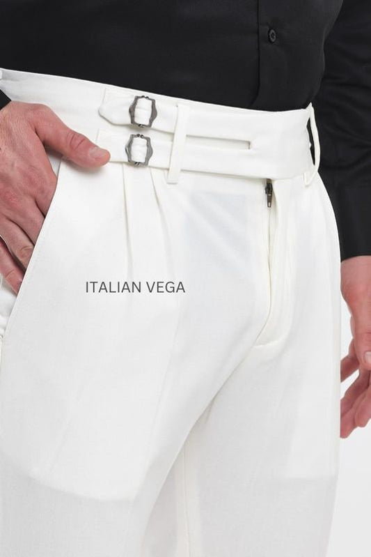 White Double Buckle Formal Gurkha Pants by ITALIAN VEGA®