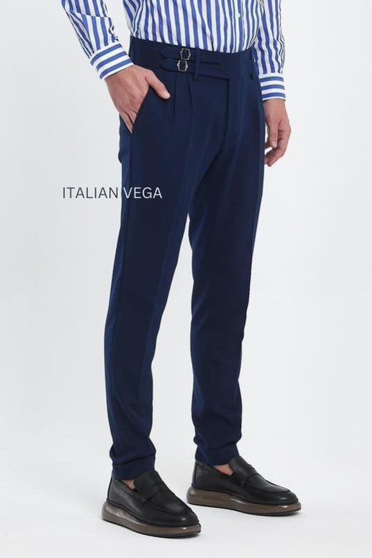 Navy Blue Double Buckle Gurkha Pants