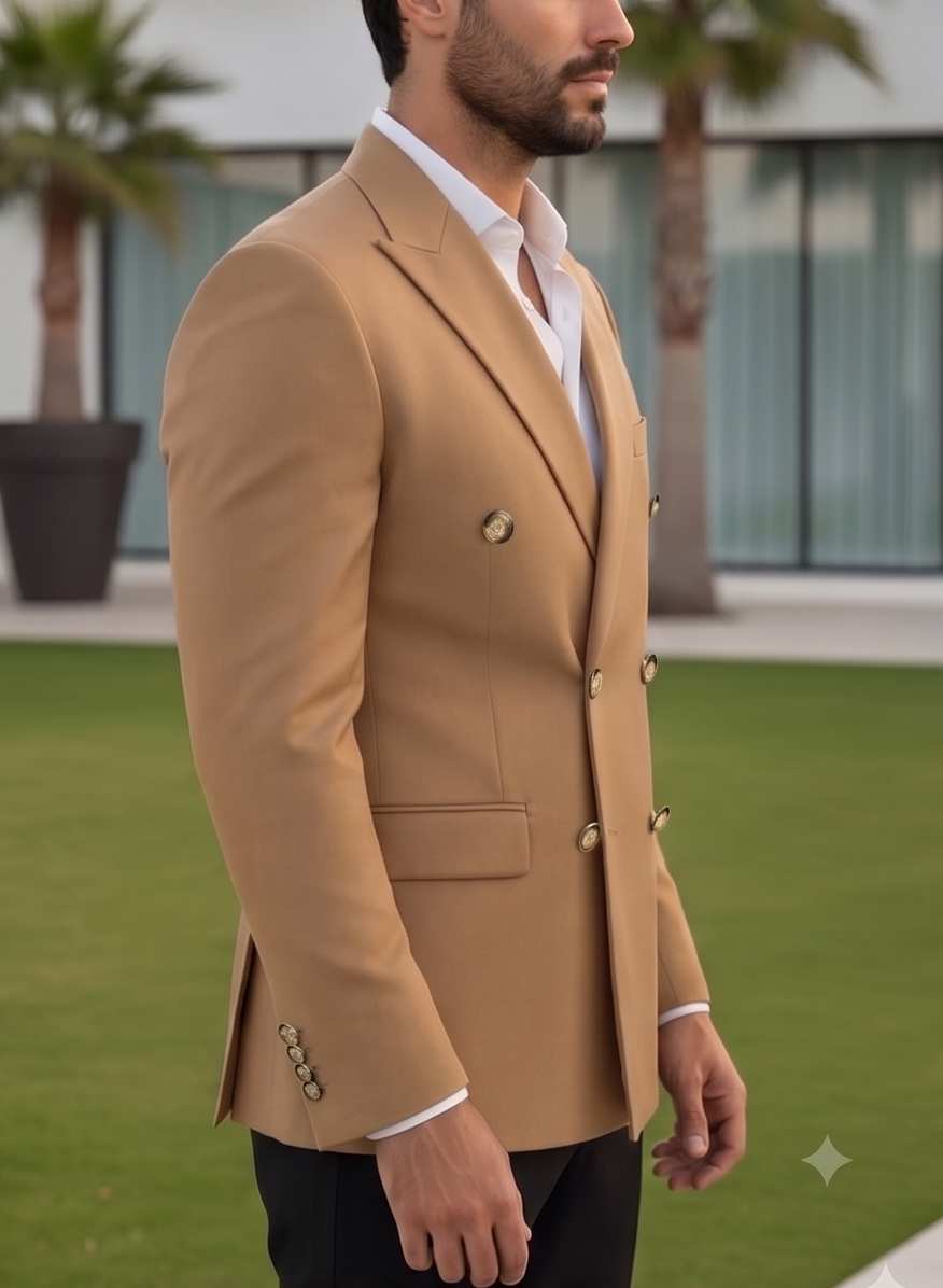 Camel Double Breasted Blazer by Italian Vega®
