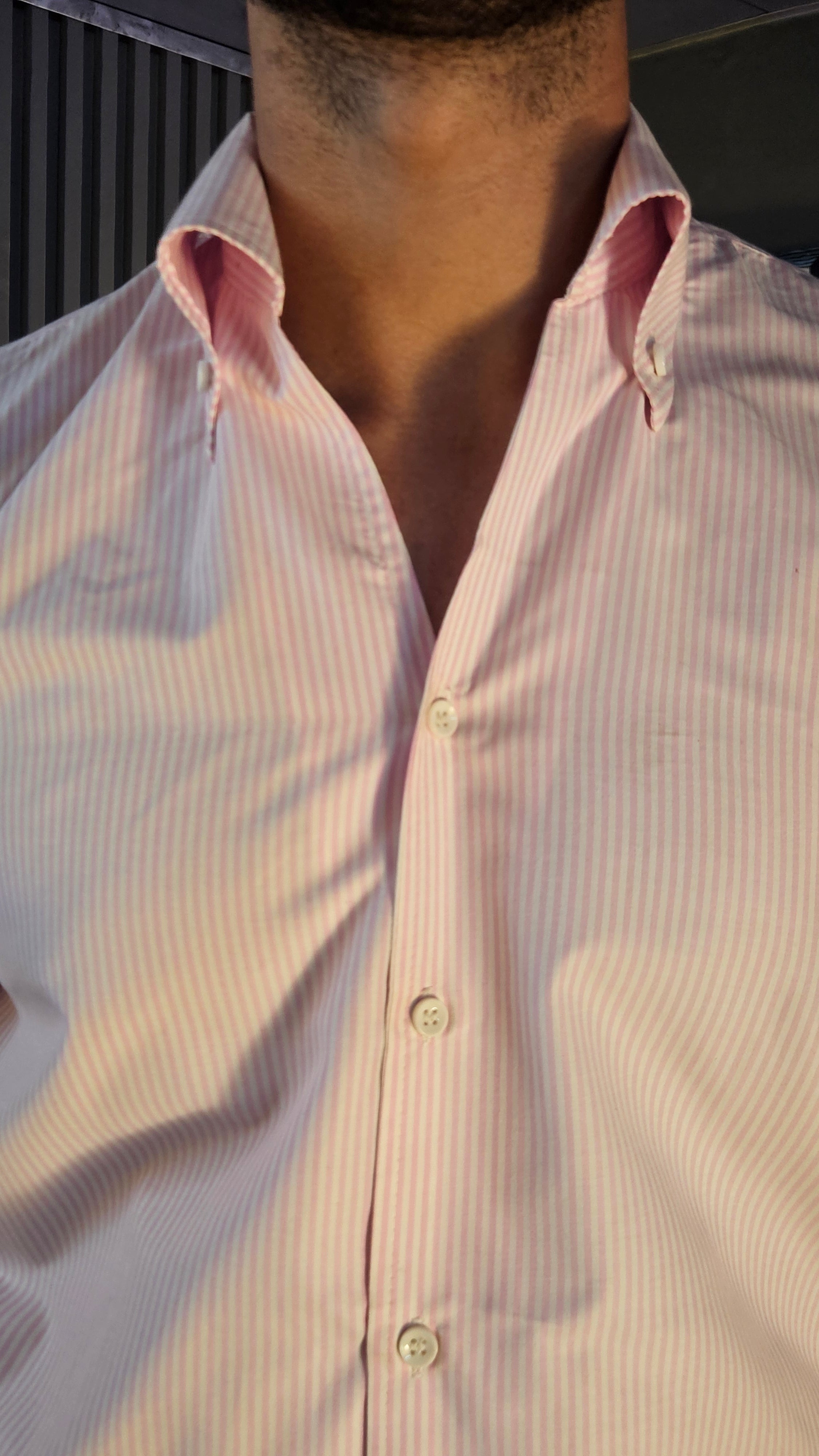 Beige Classic Buckle Gurkha Pant × Crepe Stripe One Piece Collar Shirt