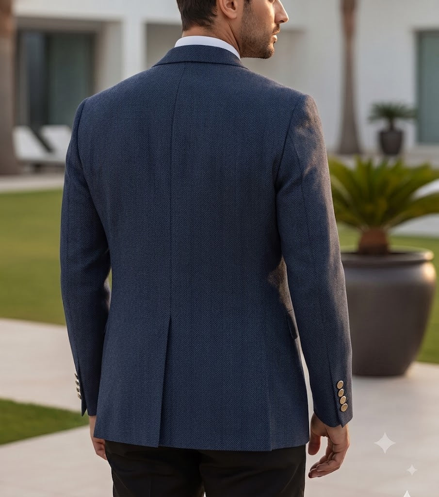 Navy Herringbone Double Breasted Blazer by Italian Vega®