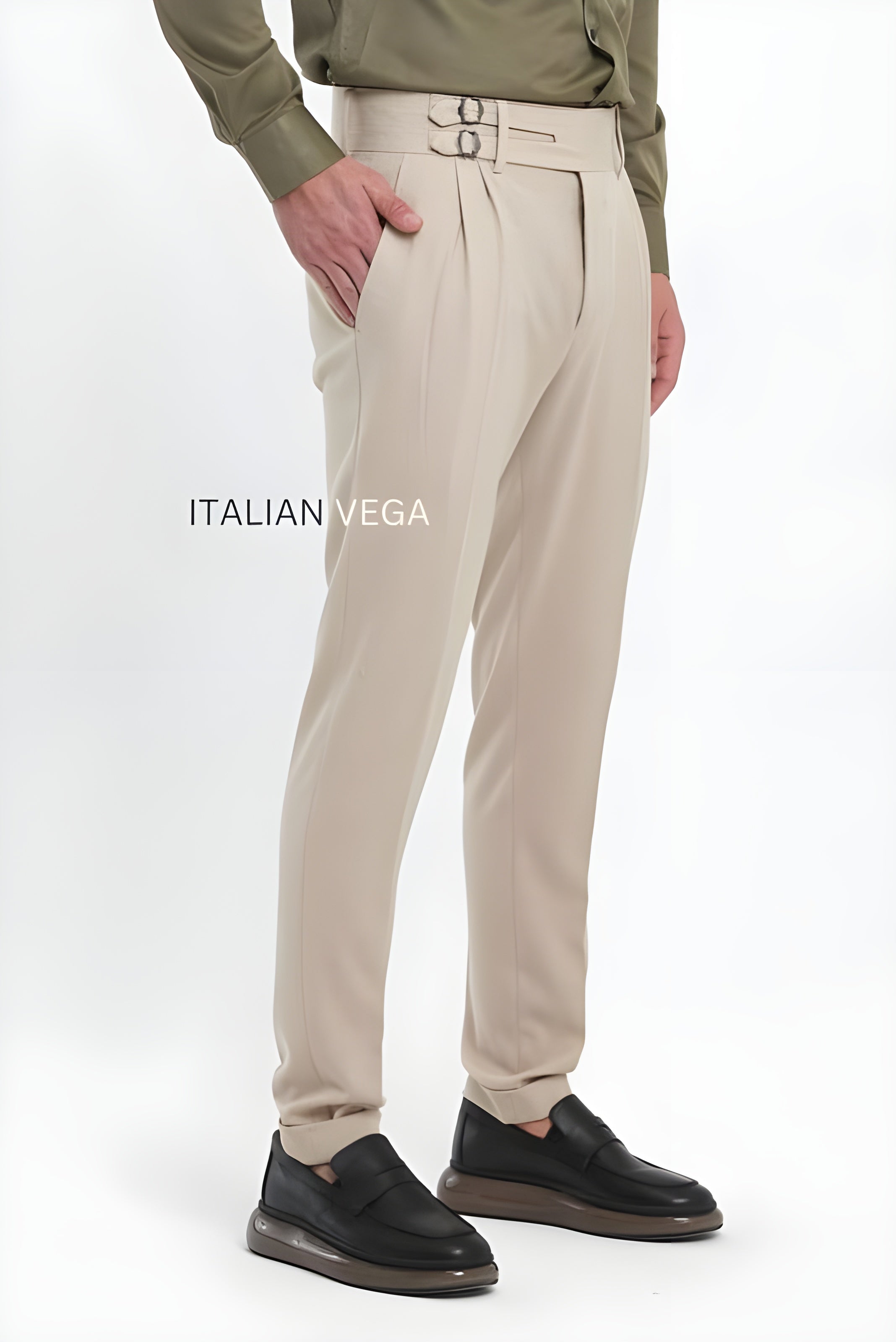 Beige Double Buckle Gurkha Pants by ITALIAN VEGA®