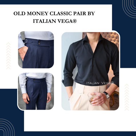 Old Money Black Shirt with Navy Signature Buttoned Gurkha Pant by ITALIAN VEGA®