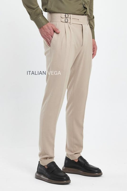 Beige Double Buckle Gurkha Pants