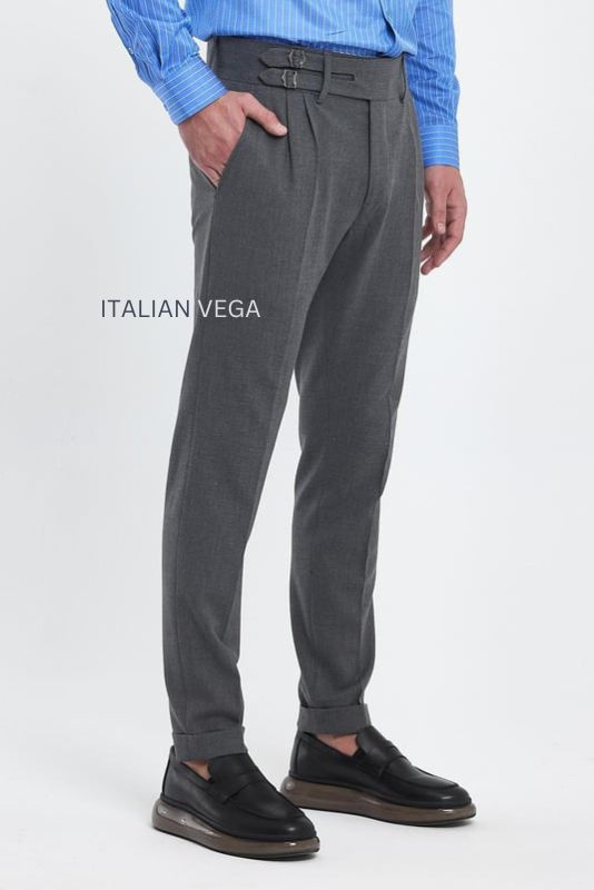 Stone Grey Double Buckle Gurkha Pants