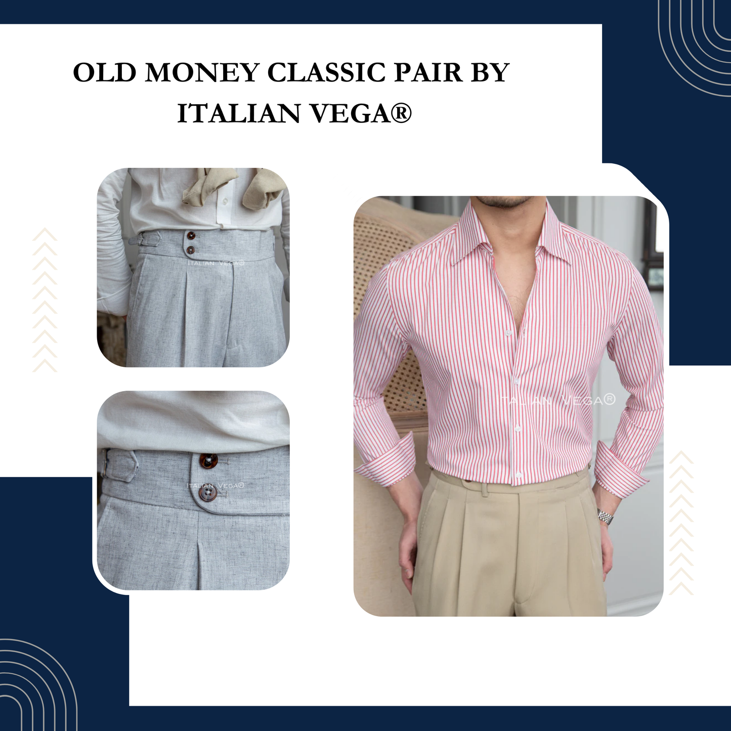 Old Money Crepe Shirt with Ash Grey Signature Buttoned Gurkha Pant by ITALIAN VEGA®