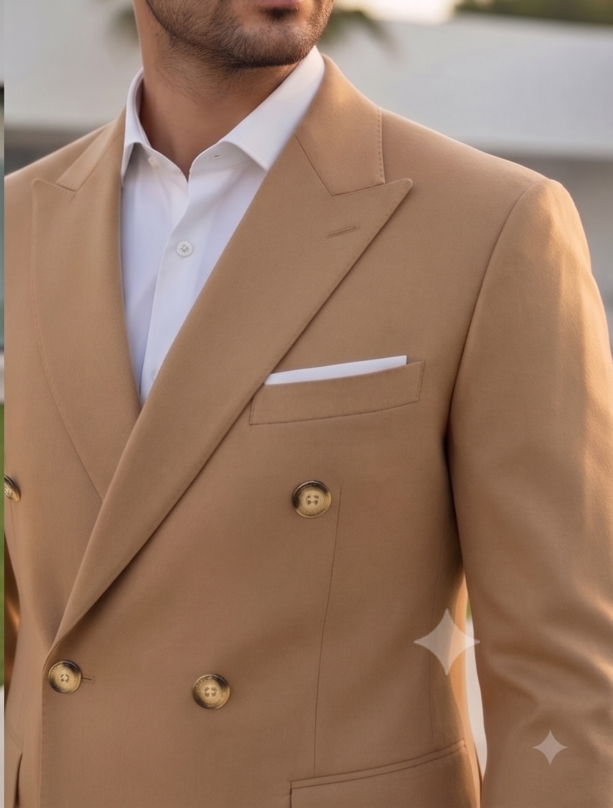 Camel Double Breasted Blazer by Italian Vega®