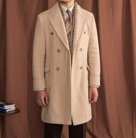 Kingsman Biege Double Breasted Coat by Italian Vega