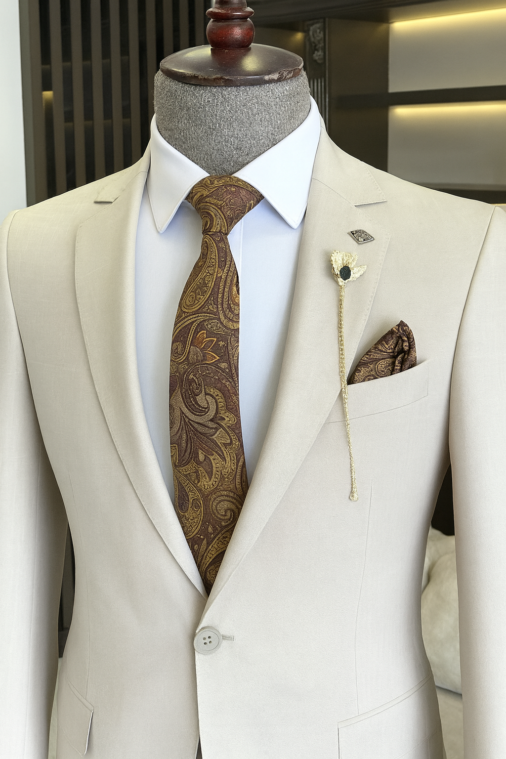 Beige Single Breasted 3 Piece Suit by Italian Vega®