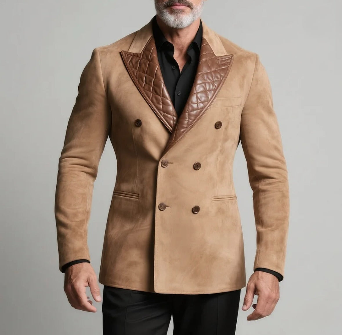 Luxury Beige Suede & PU Leather Blazer – Italian Vega® Signature Edition