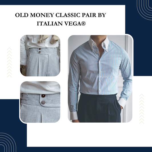 Old Money Classic Stripe Shirt with Ash Grey Signature Buttoned Gurkha Pant by ITALIAN VEGA®