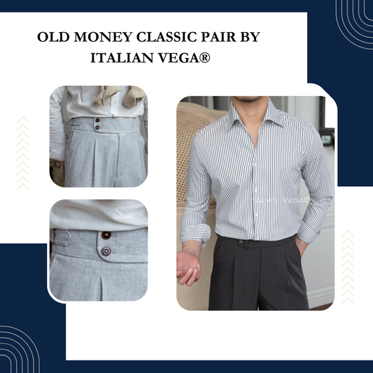 Old Money Grey Stripe Shirt with Ash Grey Signature Buttoned Gurkha Pant by ITALIAN VEGA®