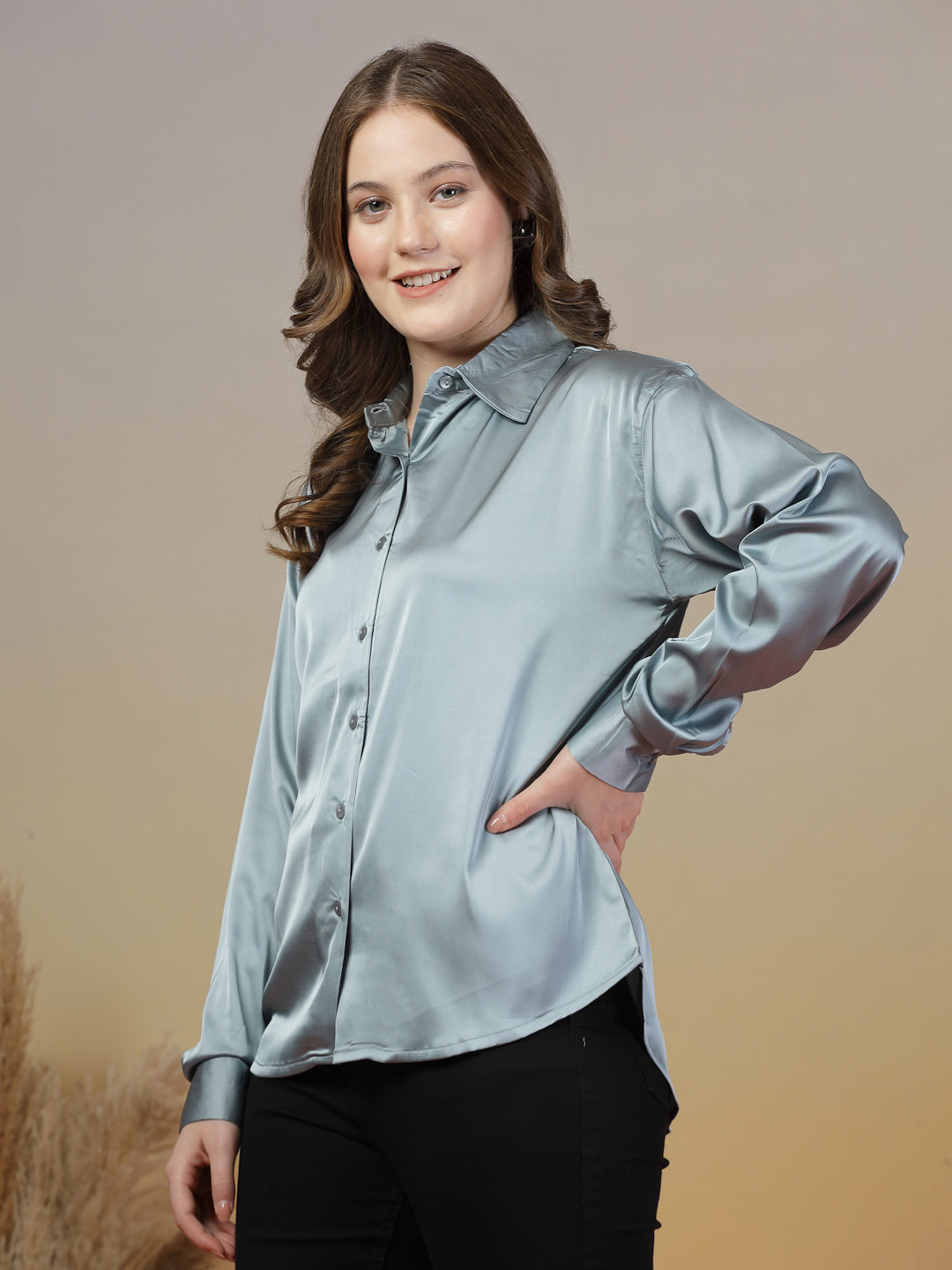 Grey Satin Shirt for Women | By ItalianVega