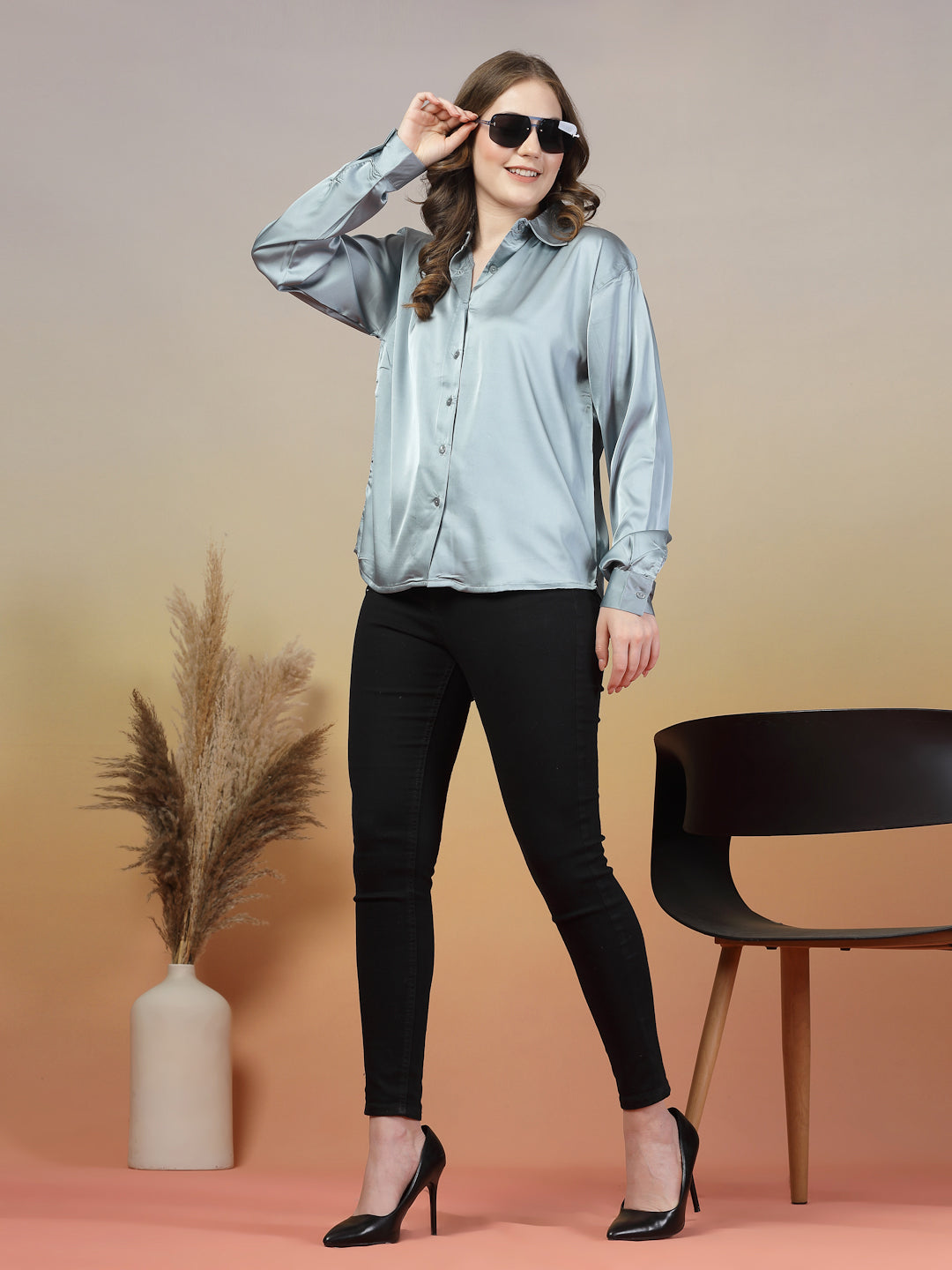 Grey Satin Shirt for Women | By ItalianVega