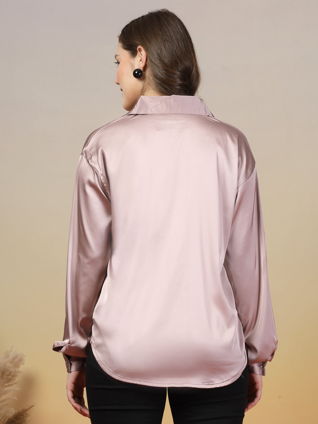 Oyster Pink Satin Shirt for Women | By ItalianVega