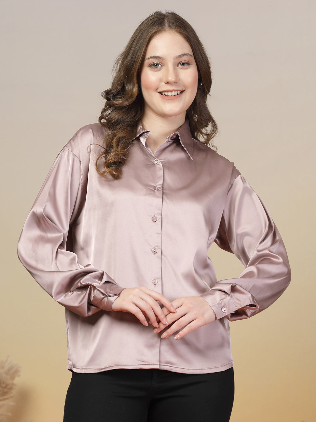 Oyster Pink Satin Shirt for Women | By ItalianVega