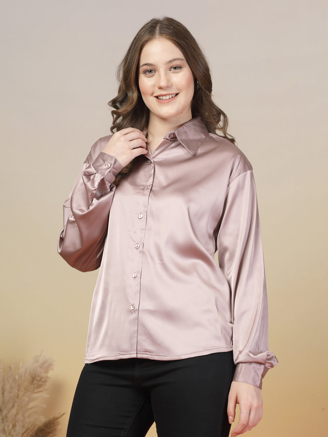 Oyster Pink Satin Shirt for Women | By ItalianVega