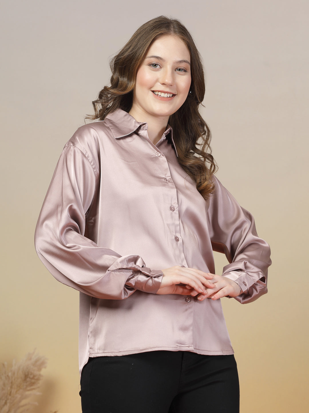 Oyster Pink Satin Shirt for Women | By ItalianVega