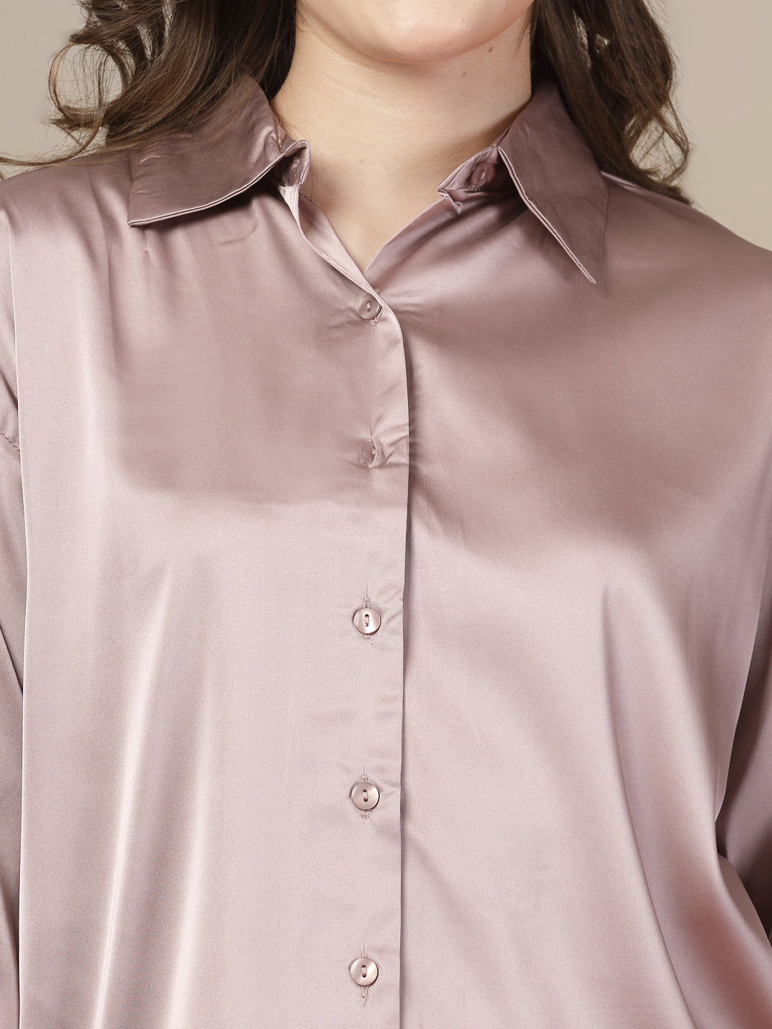Oyster Pink Satin Shirt for Women | By ItalianVega