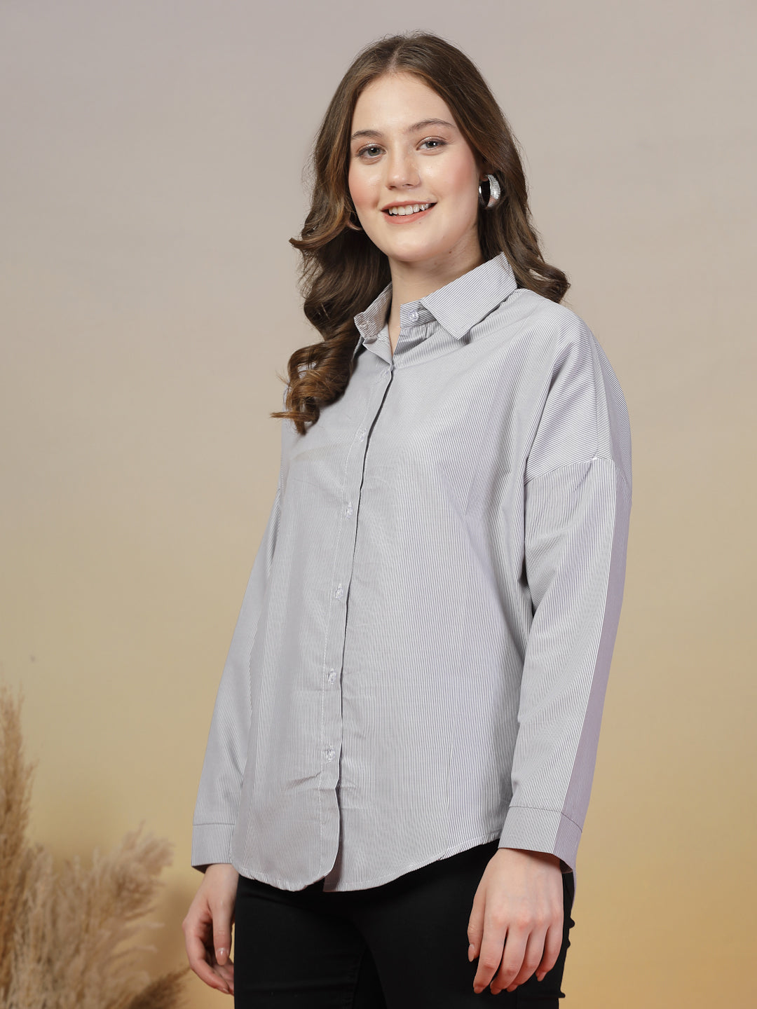 Grey Striped Shirt for Women | By ItalianVega