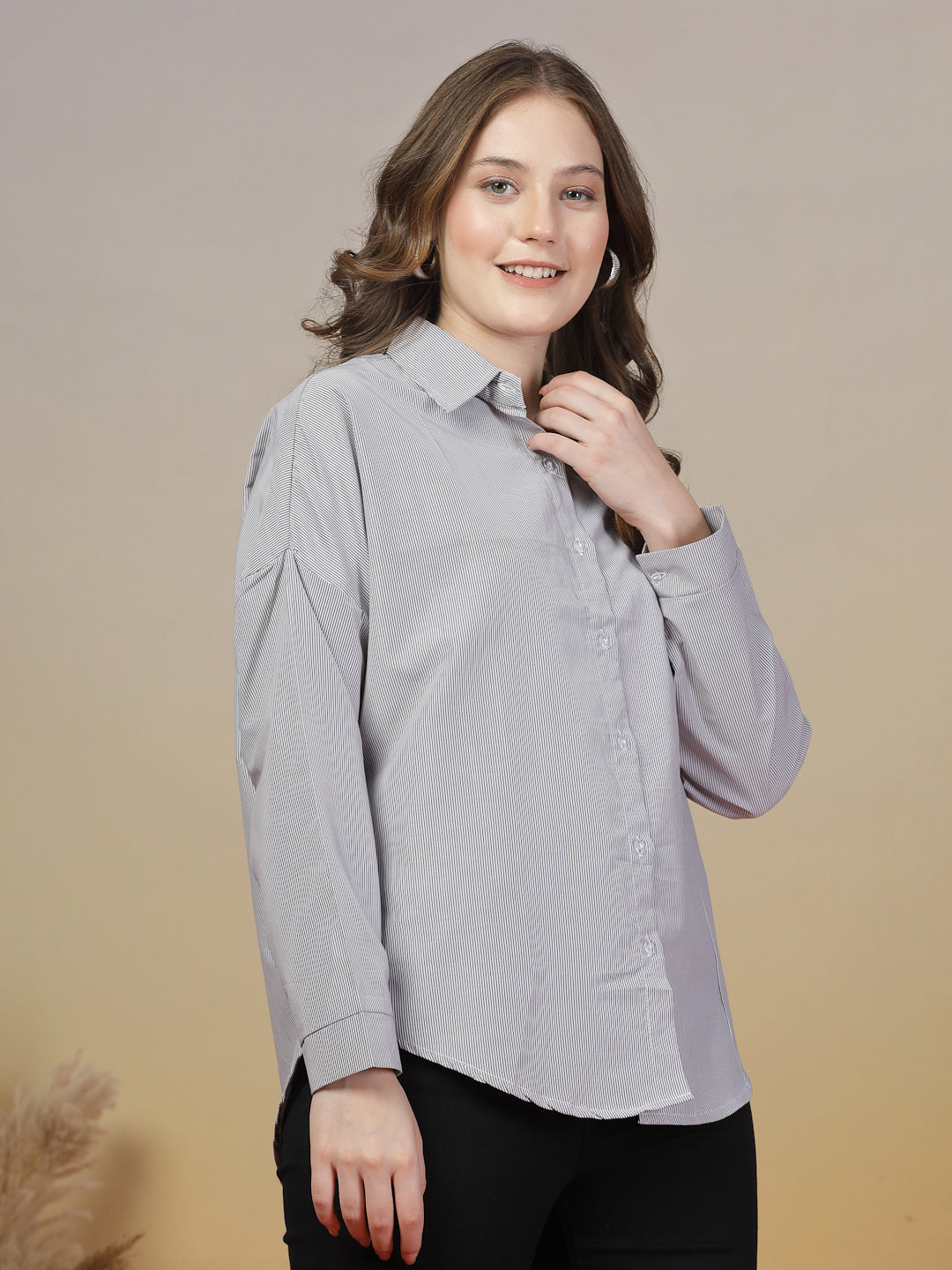 Grey Striped Shirt for Women | By ItalianVega