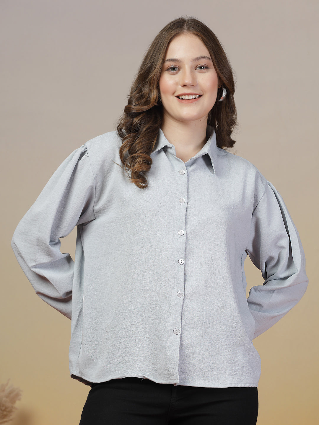 Light Grey Plain Loose Fit Shirt for Women | By ItalianVega