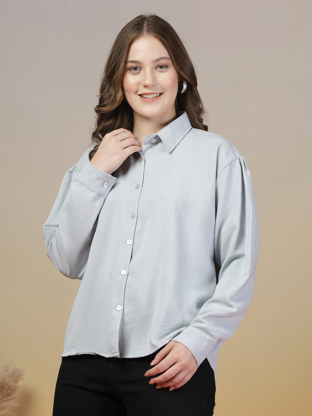 Light Grey Plain Loose Fit Shirt for Women | By ItalianVega