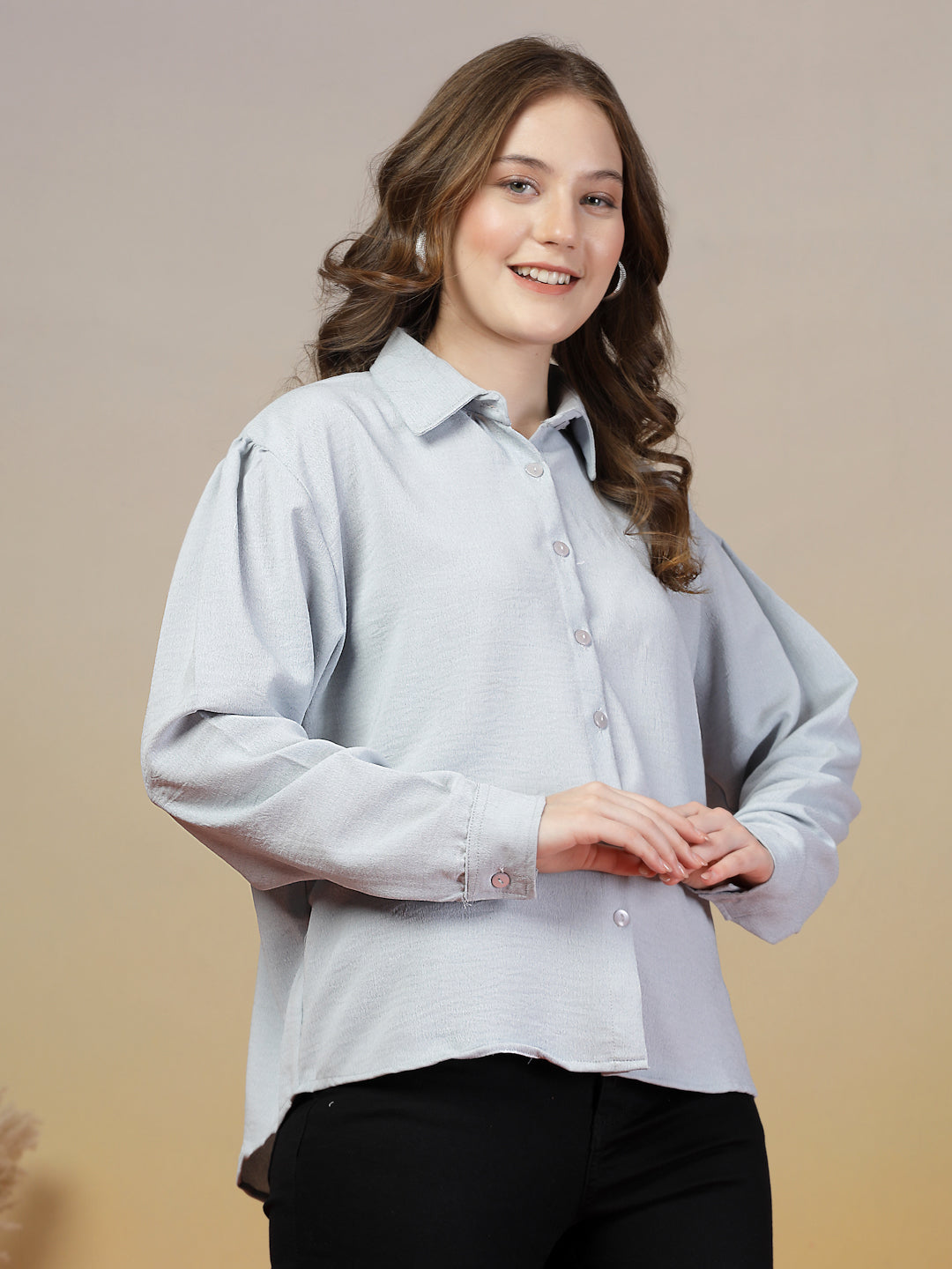 Light Grey Plain Loose Fit Shirt for Women | By ItalianVega