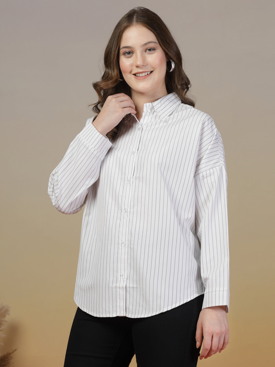 White Shirt with Light Grey Stripes for Women | By ItalianVega