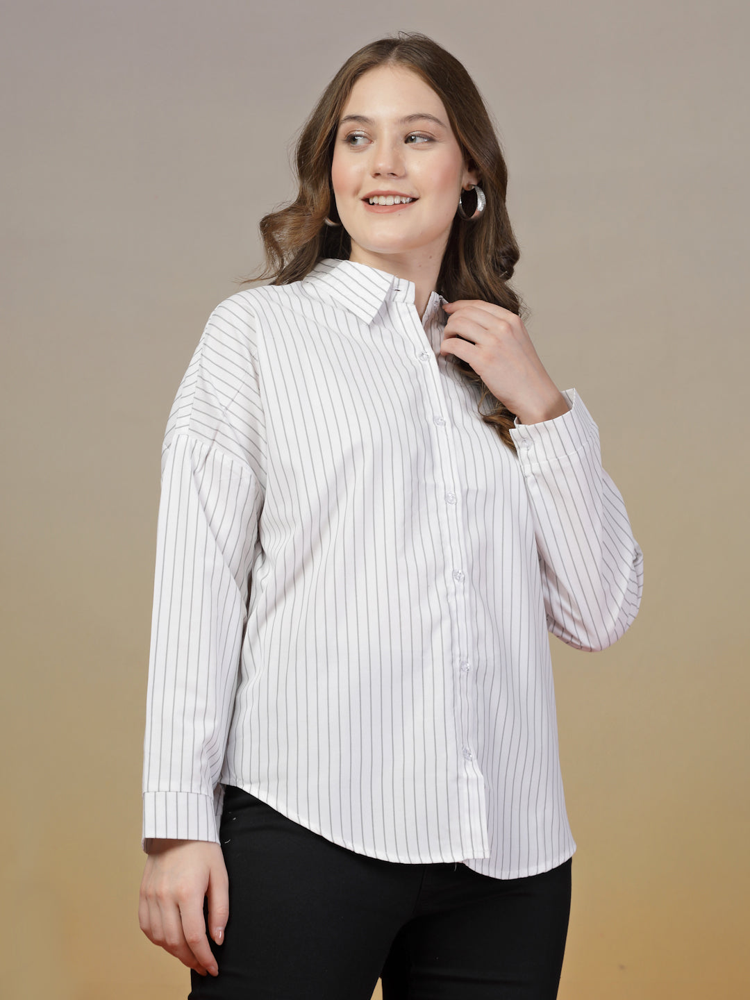 White Shirt with Light Grey Stripes for Women | By ItalianVega