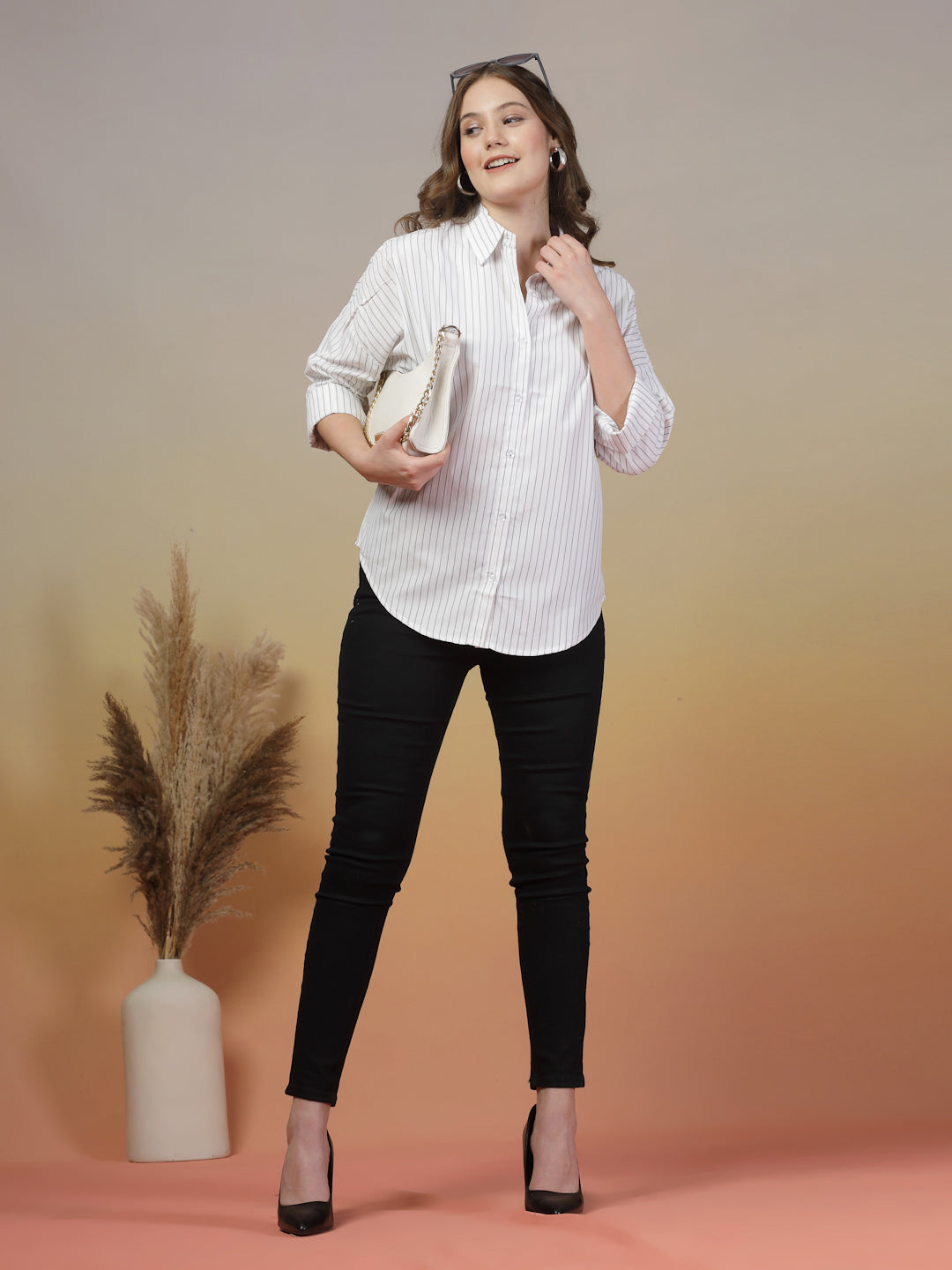 White Shirt with Light Grey Stripes for Women | By ItalianVega