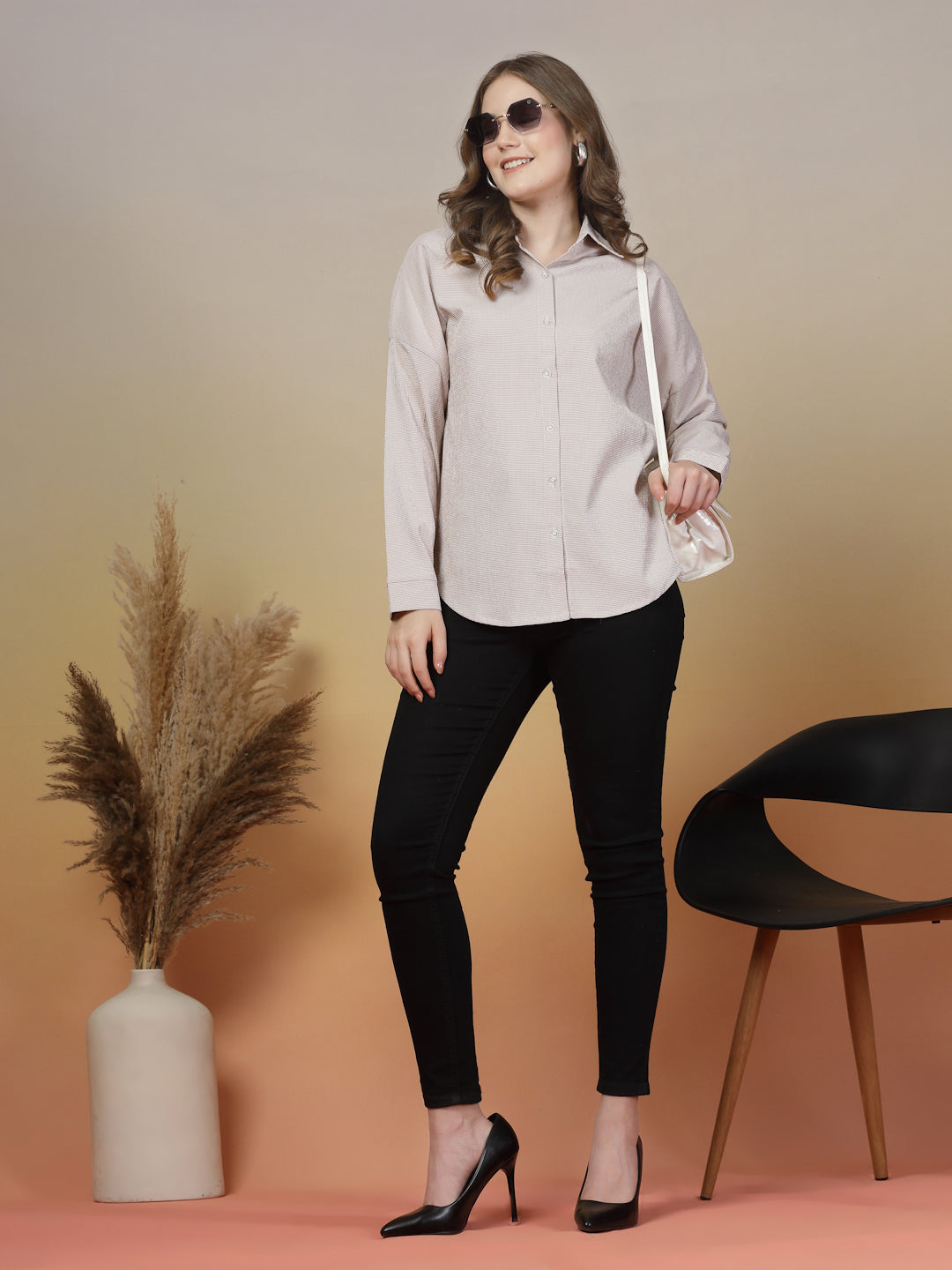 Beige Striped Shirt for Women | By ItalianVega