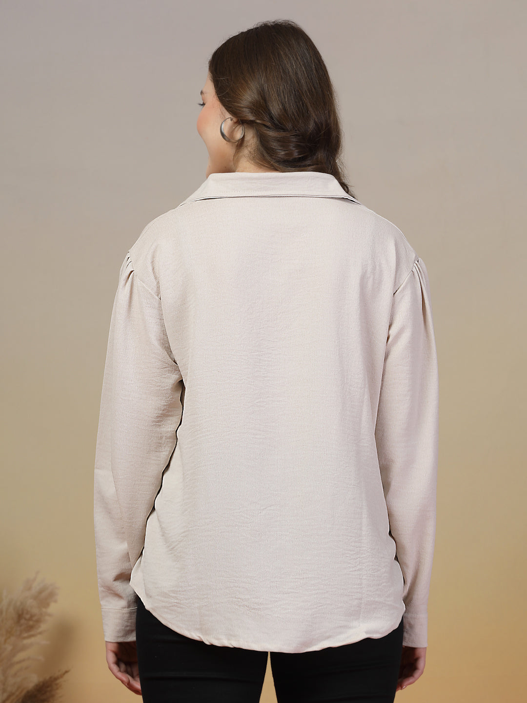 Cream Plain Loose Fit Shirt for Women | By ItalianVega