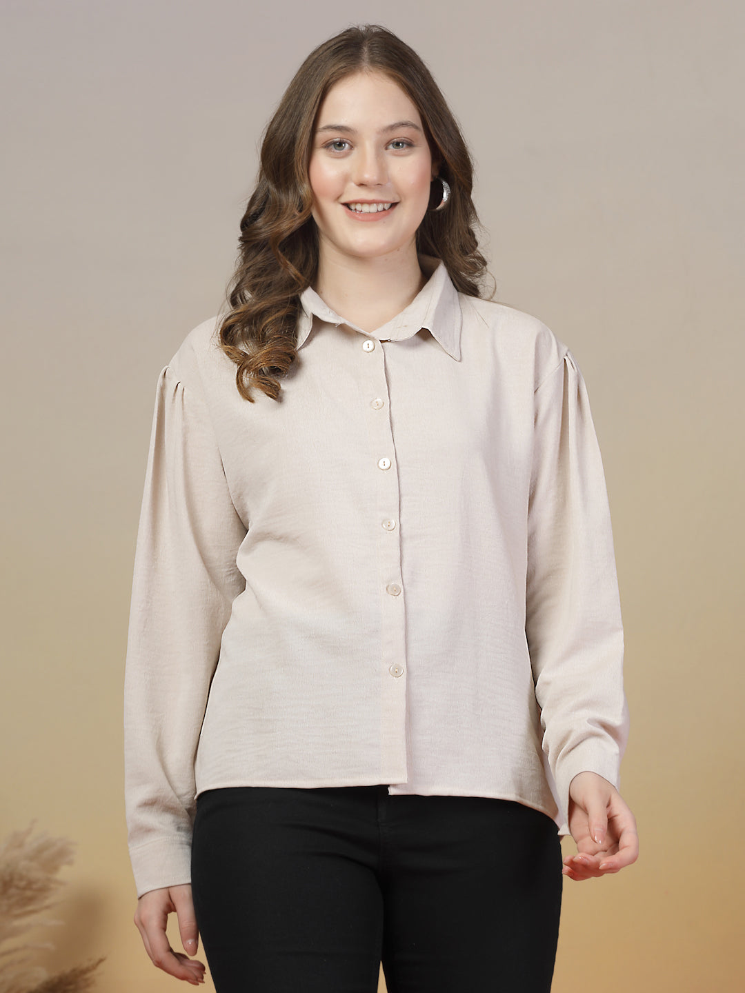 Cream Plain Loose Fit Shirt for Women | By ItalianVega
