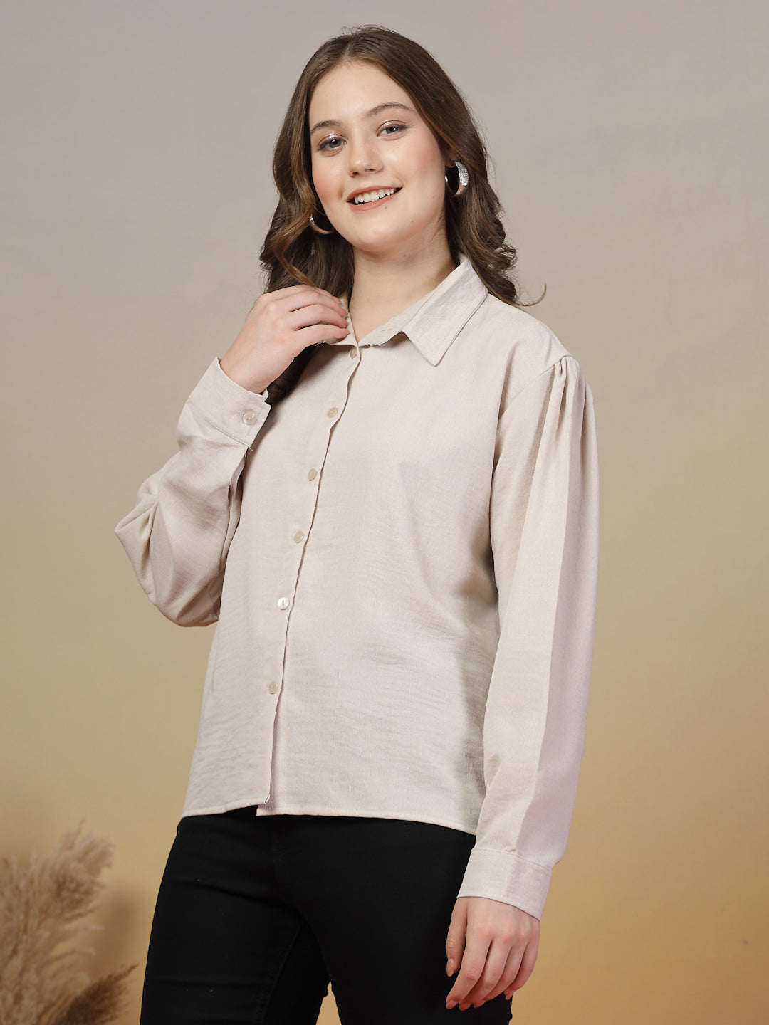 Cream Plain Loose Fit Shirt for Women | By ItalianVega
