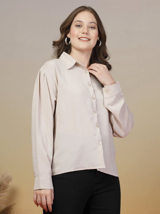 Cream Plain Loose Fit Shirt for Women | By ItalianVega