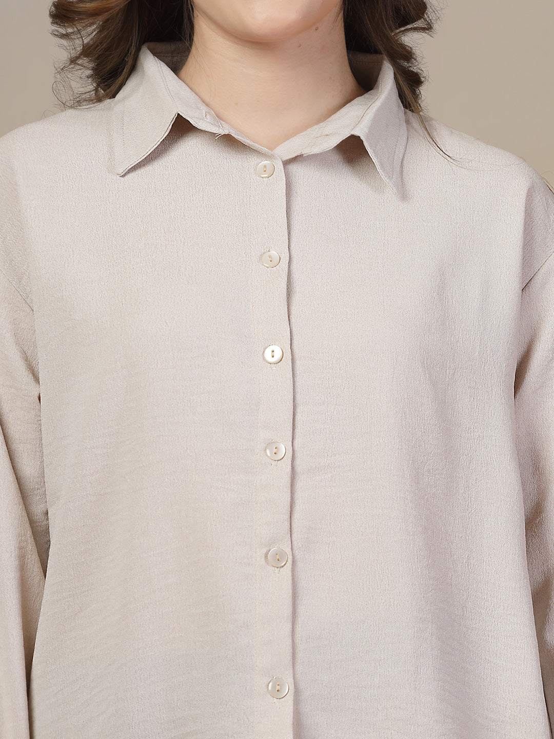 Cream Plain Loose Fit Shirt for Women | By ItalianVega