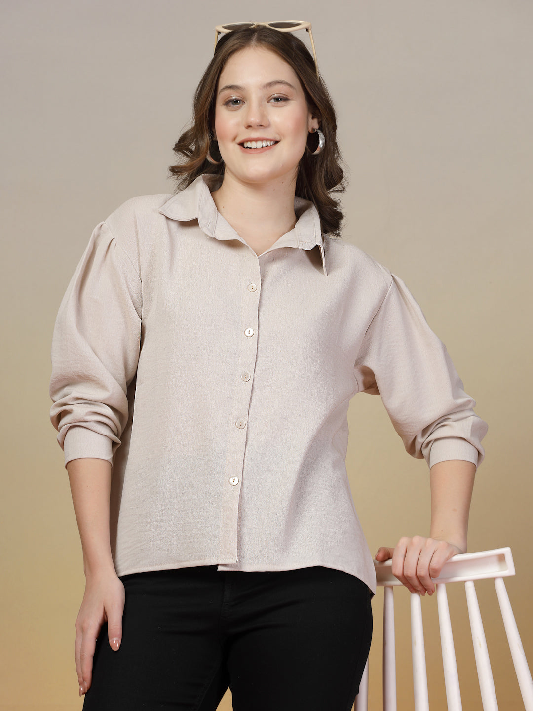 Cream Plain Loose Fit Shirt for Women | By ItalianVega