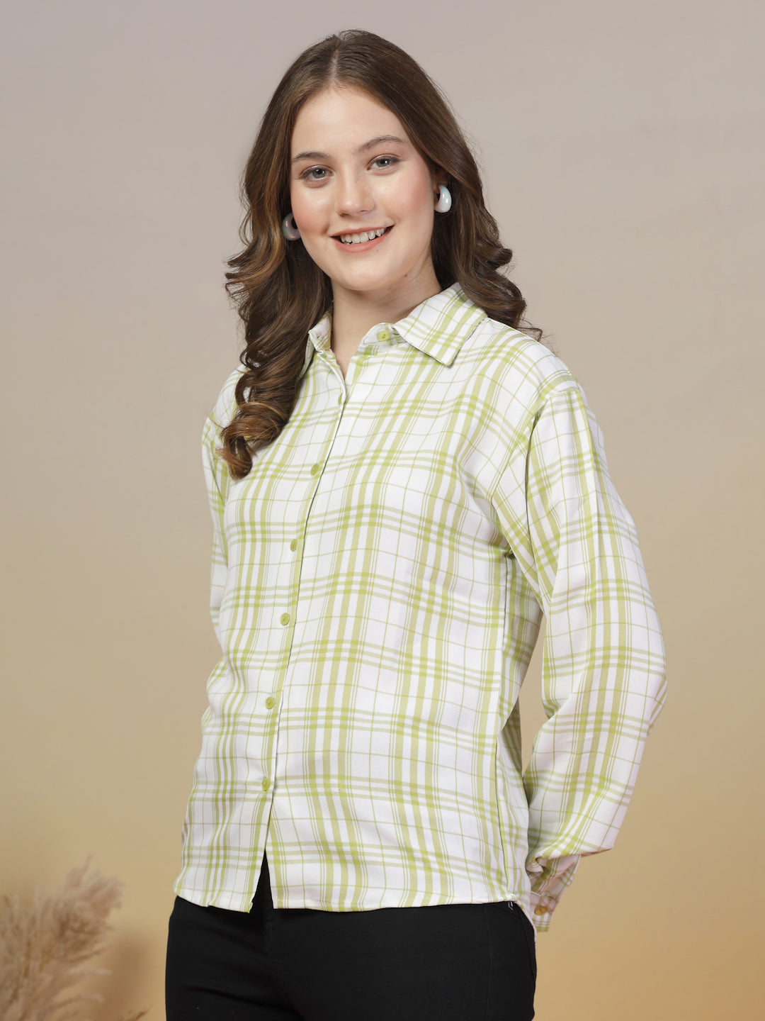 Yellow Cream Checkered Cream Shirt for Women | By ItalianVega