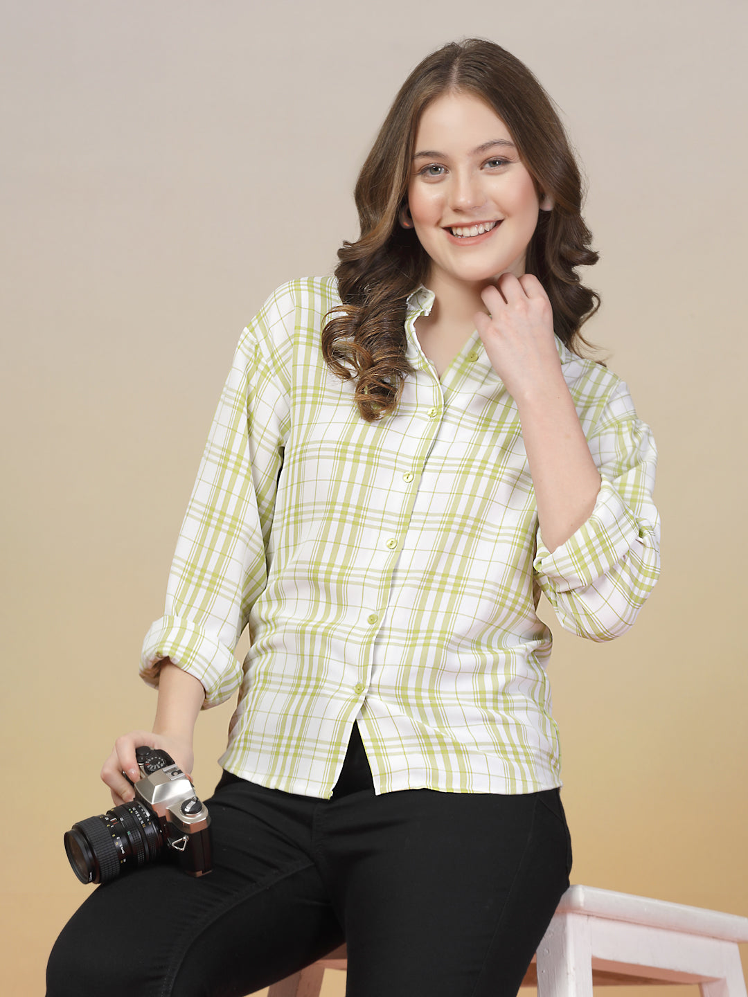 Yellow Cream Checkered Cream Shirt for Women | By ItalianVega