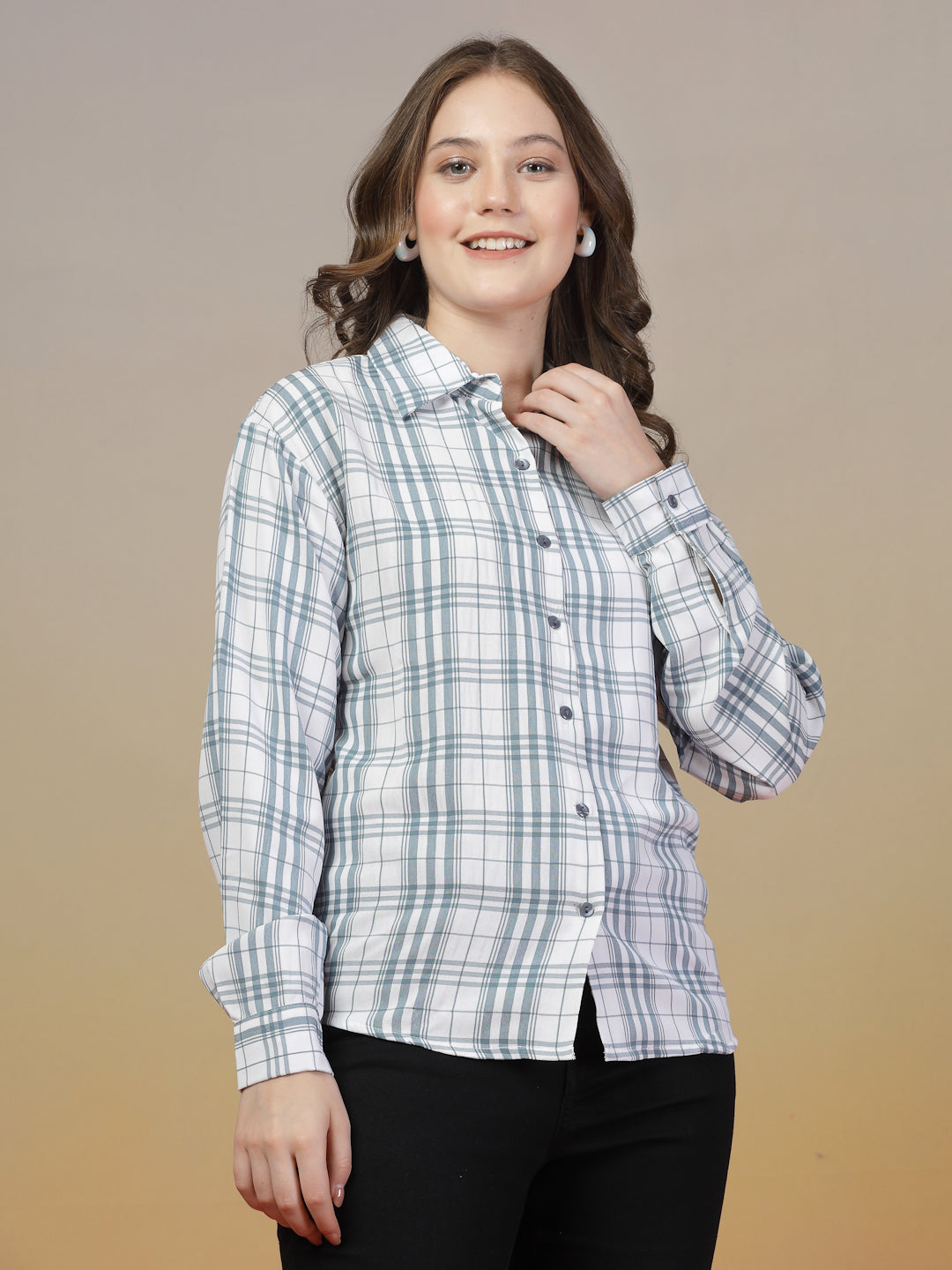 Light Blue Checkered White Shirt for Women | By ItalianVega