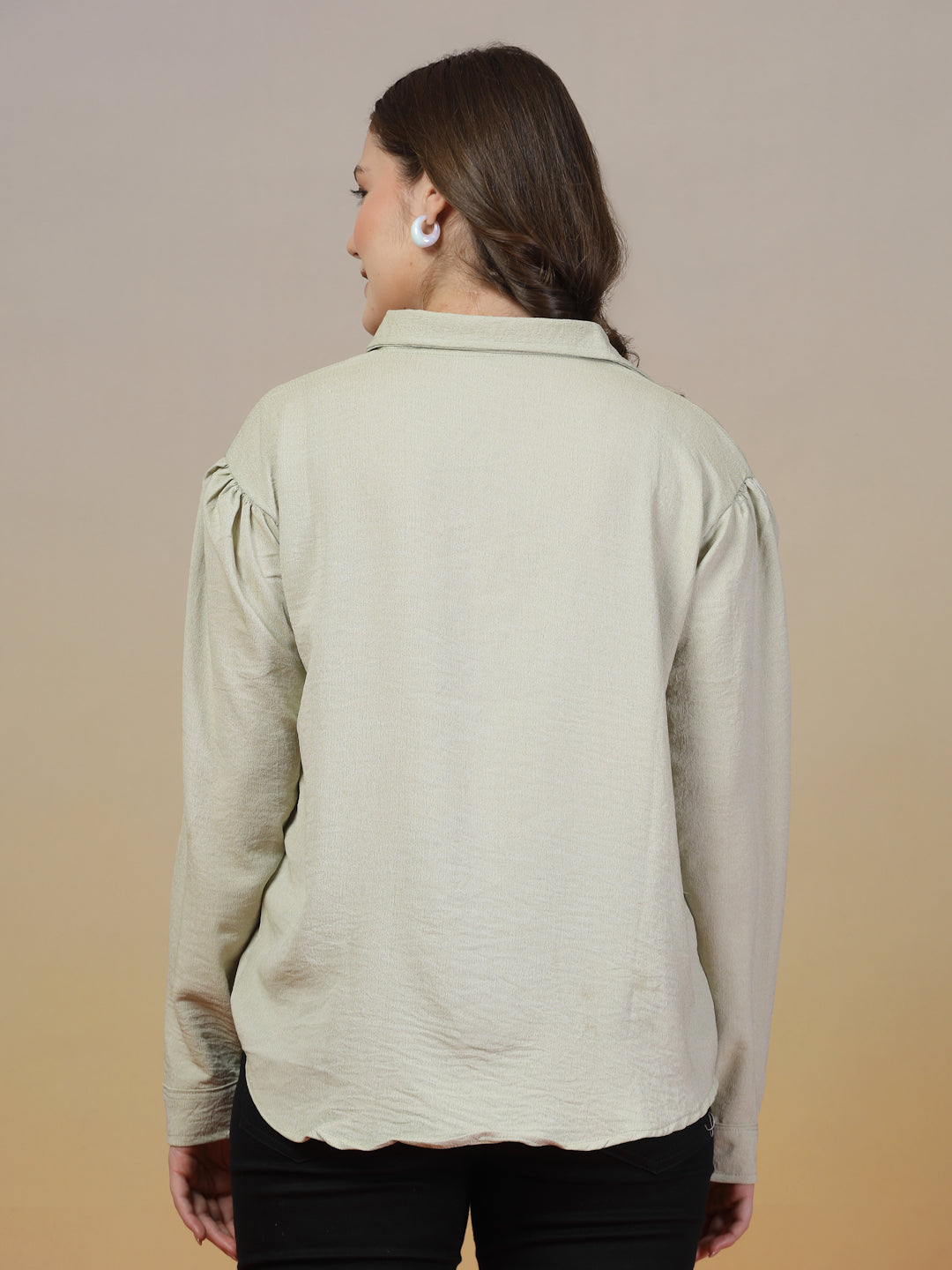Beige Loose Fit Plain Shirt for Women | By ItalianVega